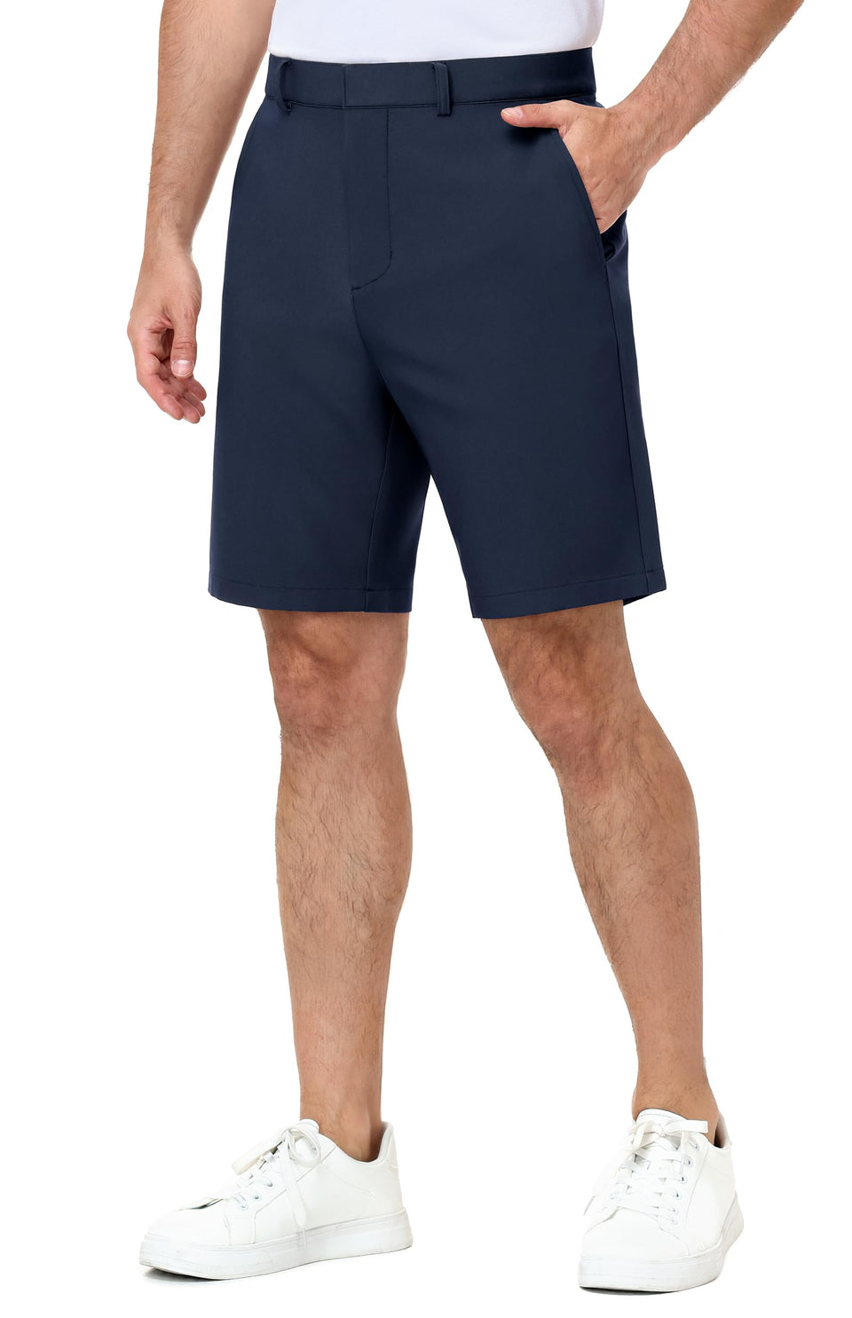 MIER navy golf shorts with 4 pockets for secure essentials during swings.