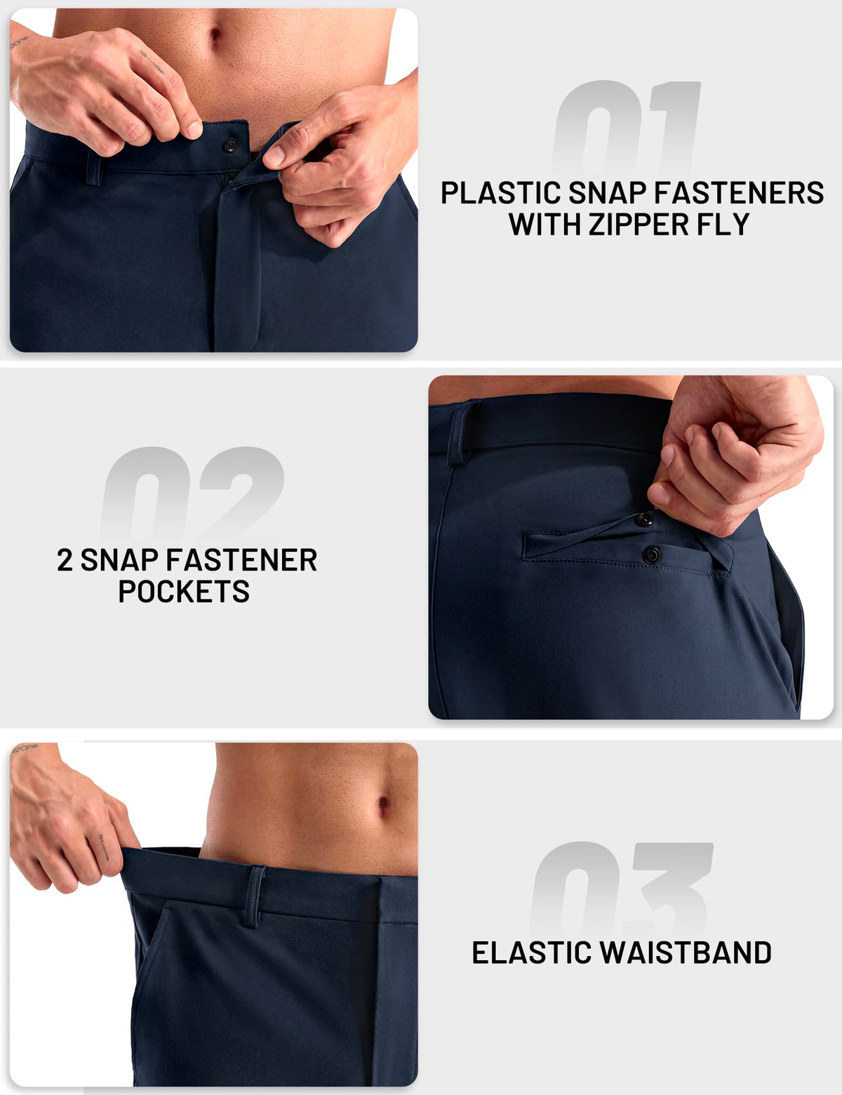 MIER navy golf shorts ideal for golf, travel, and daily activities.
