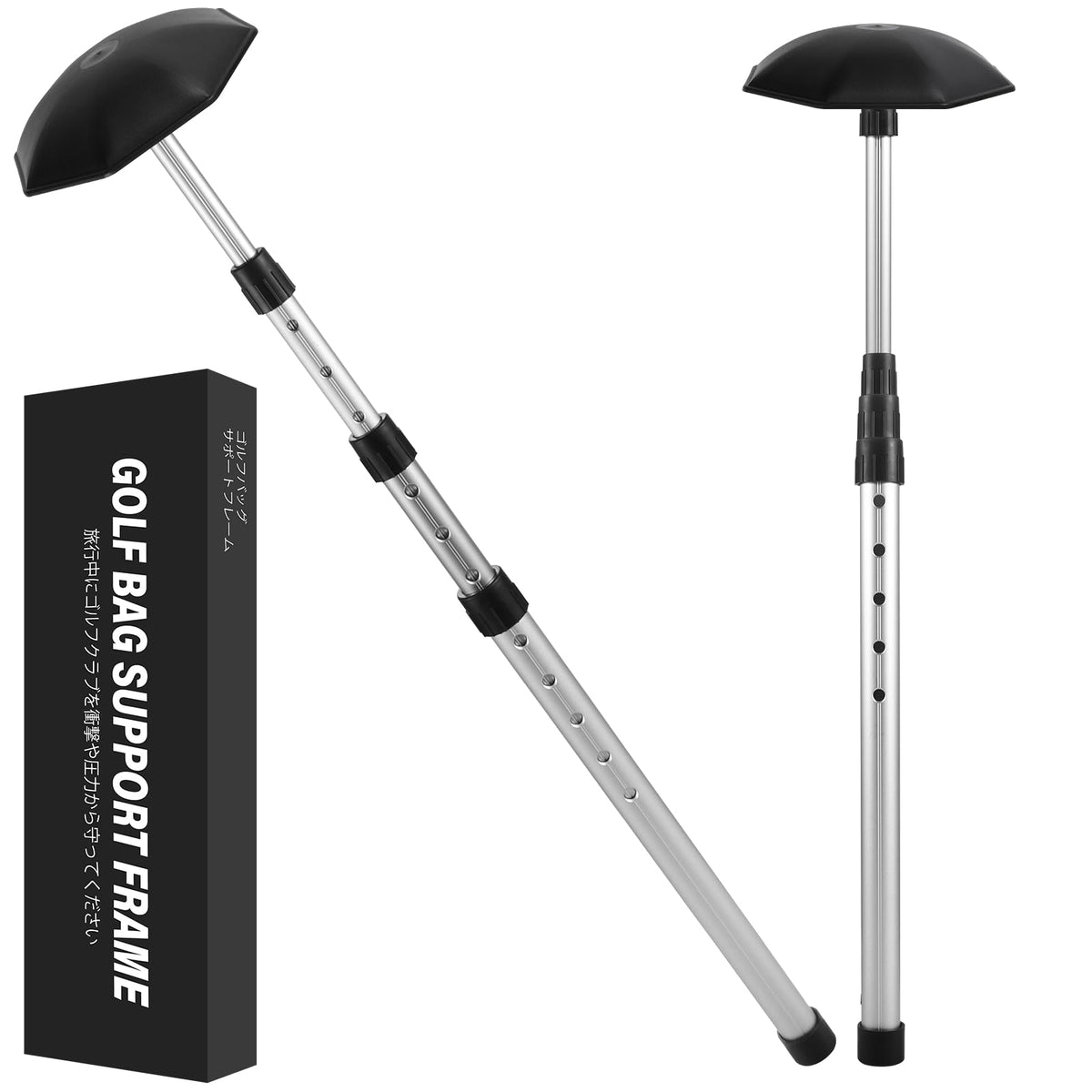 MIKOSI golf travel pole shows adjustable length for universal fit and secure clubs
