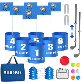 MILBOPAX 6-holes backyard golf game on a sunny lawn for family fun.