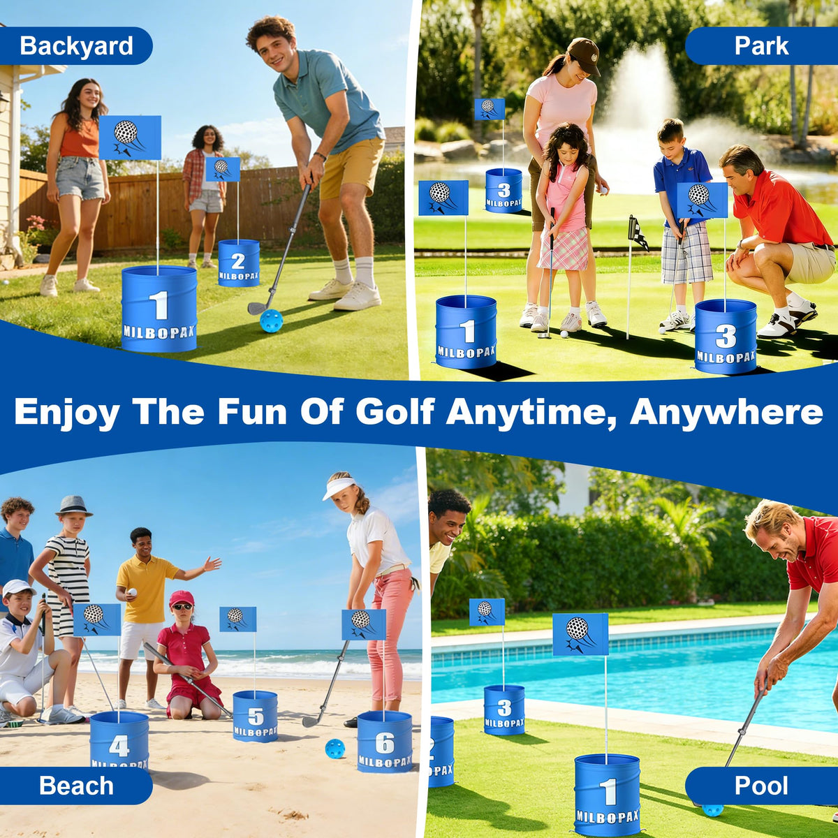 MILBOPAX portable lawn golf game ideal for camping, parks, and parties.