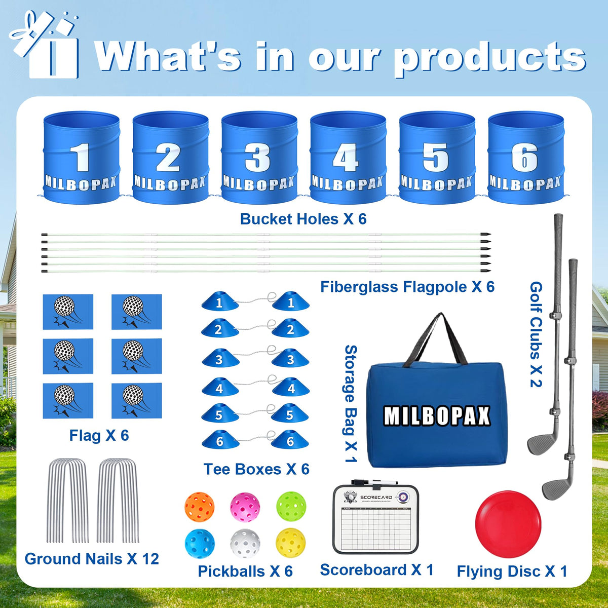 MILBOPAX sturdy U-shaped stakes hold the setup steady in wind or rain.