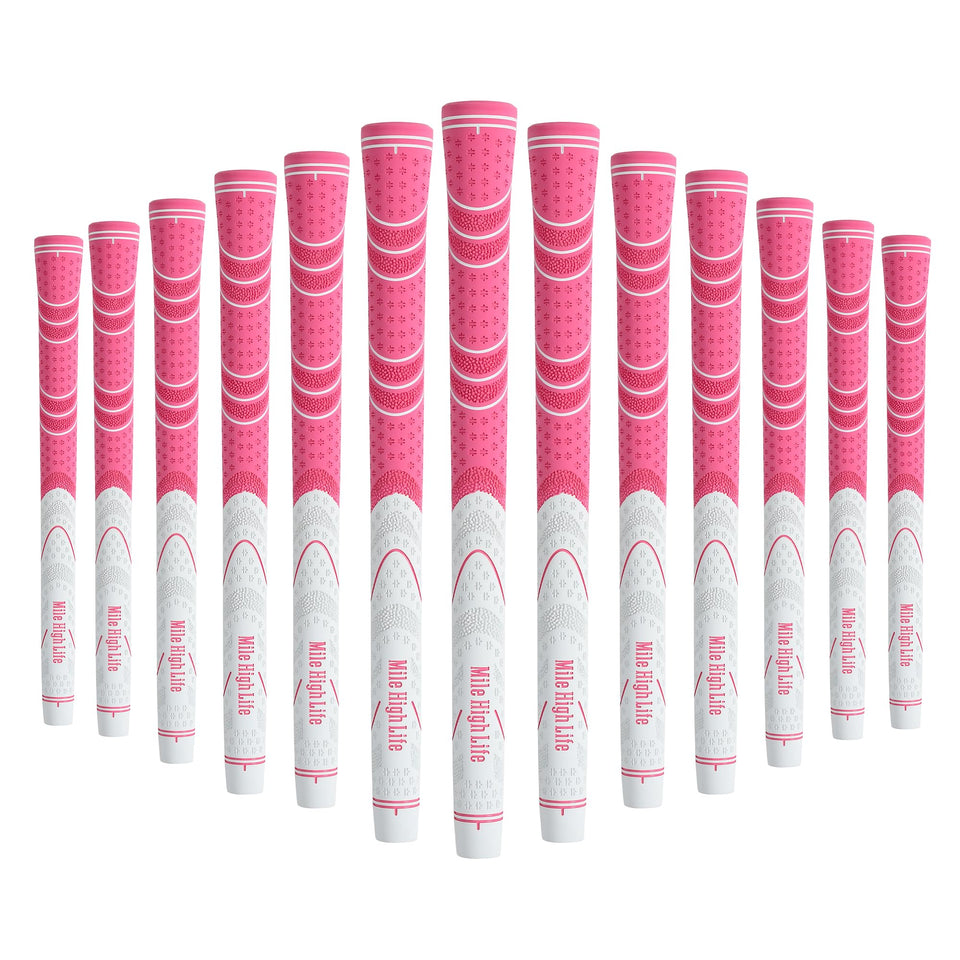 Mile High Life Golf Grips 13-pack package close-up showing premium all-weather traction.