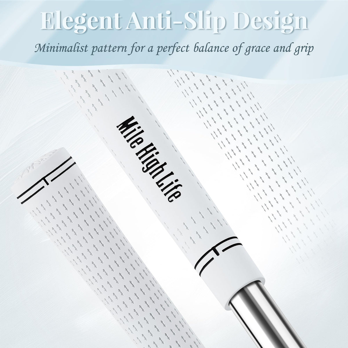Mile High Life golf grips 13-pack white displayed for all-weather practice sessions.