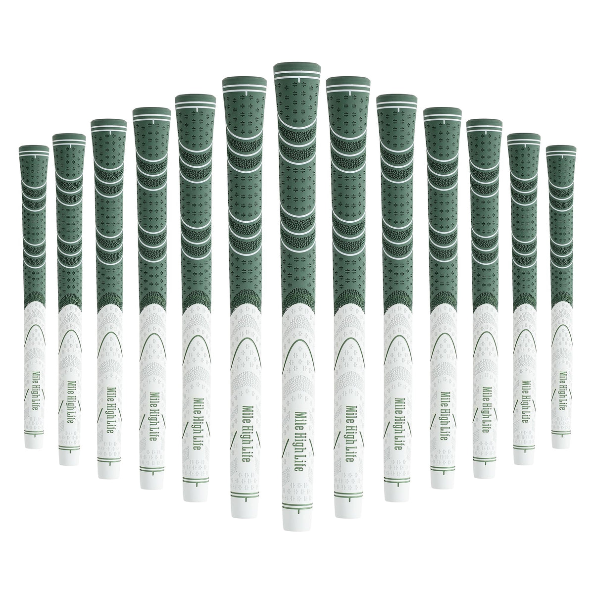Mile High Life golf grips 13-pack on a full club set for enhanced control.