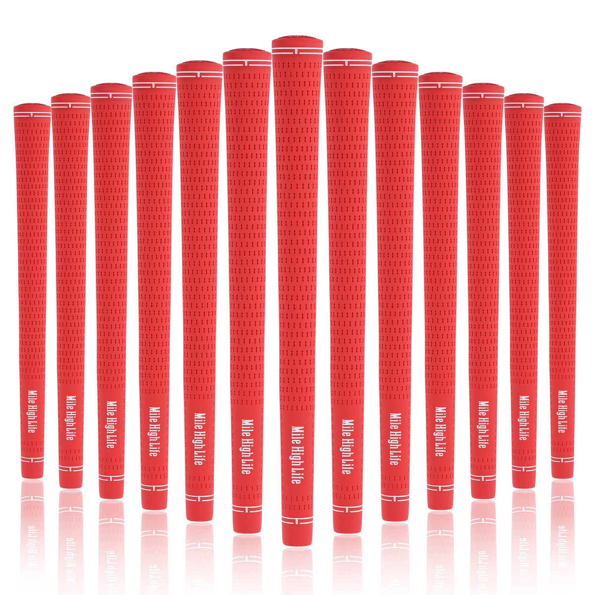 Mile High Life golf grips 3-pack close-up showing anti-slip rubber texture for secure grip.