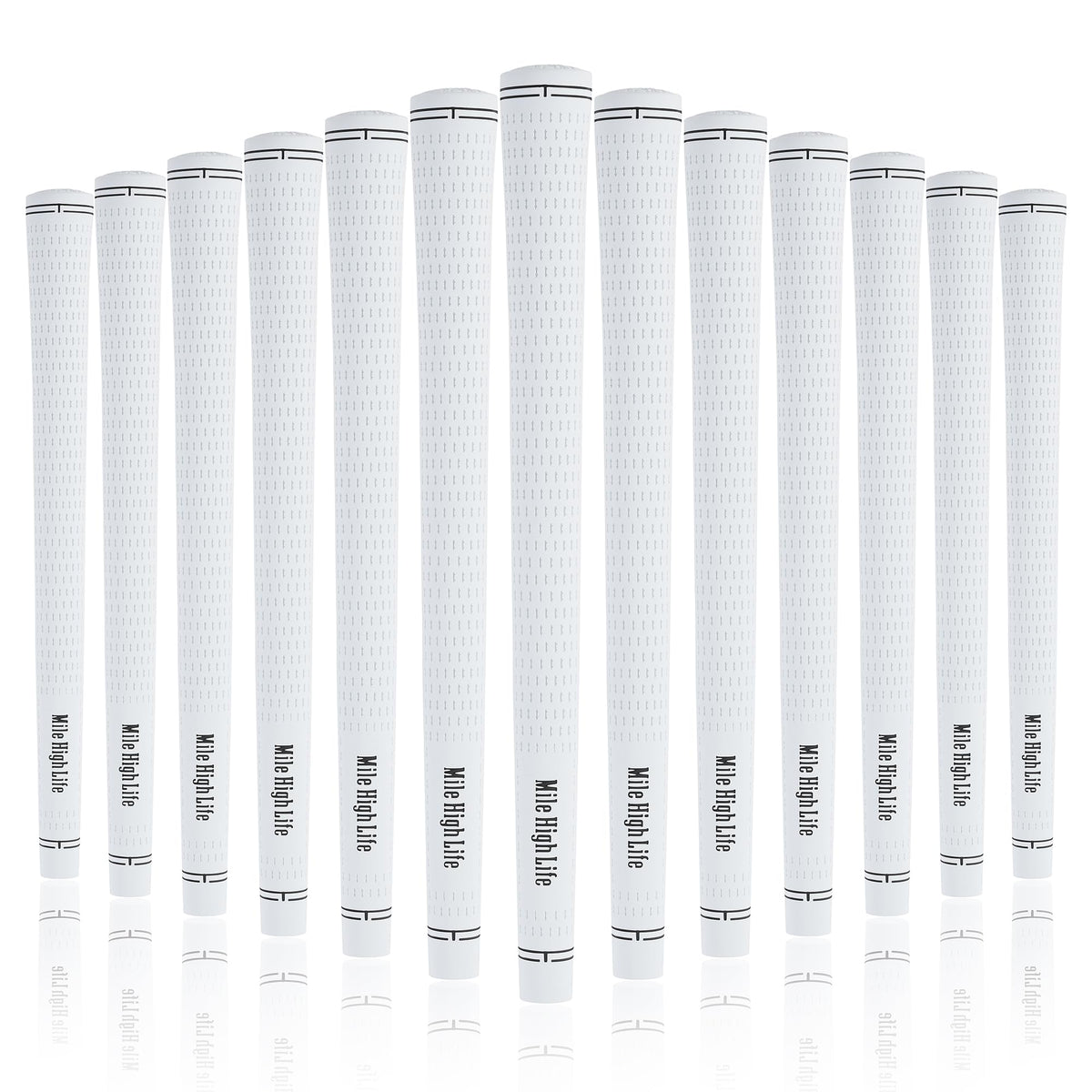 Mile High Life golf grips 3-pack white showcase anti-slip rubber for secure hold.