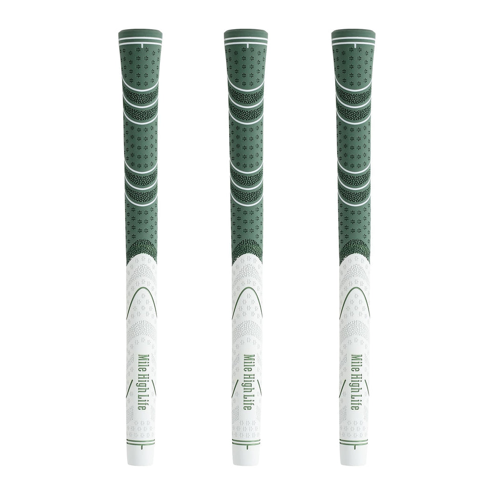 Mile High Life 3-pack golf grips on club for reliable swing control in any weather