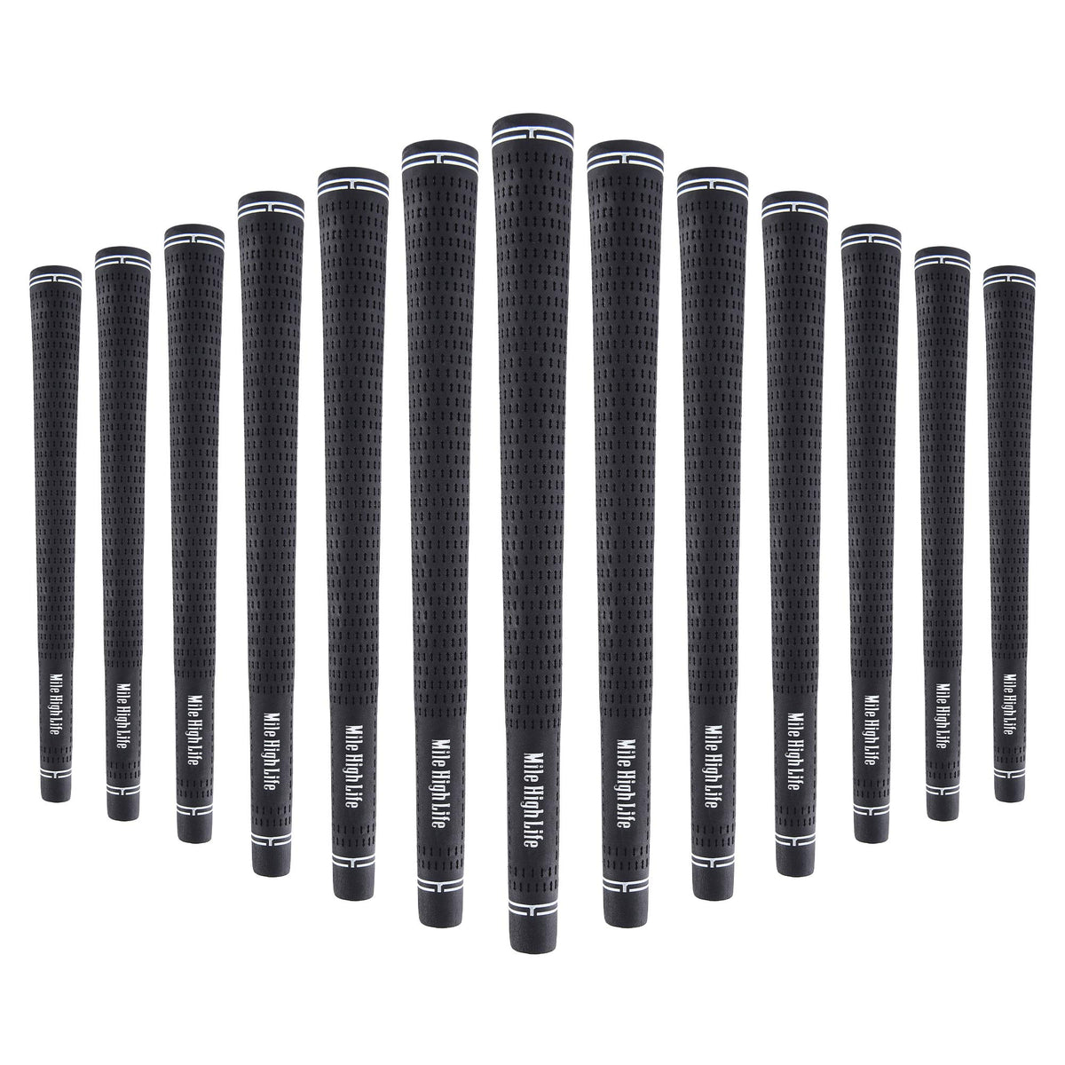 Mile High Life golf grips black 3-pack front view with anti-slip texture for secure feel.