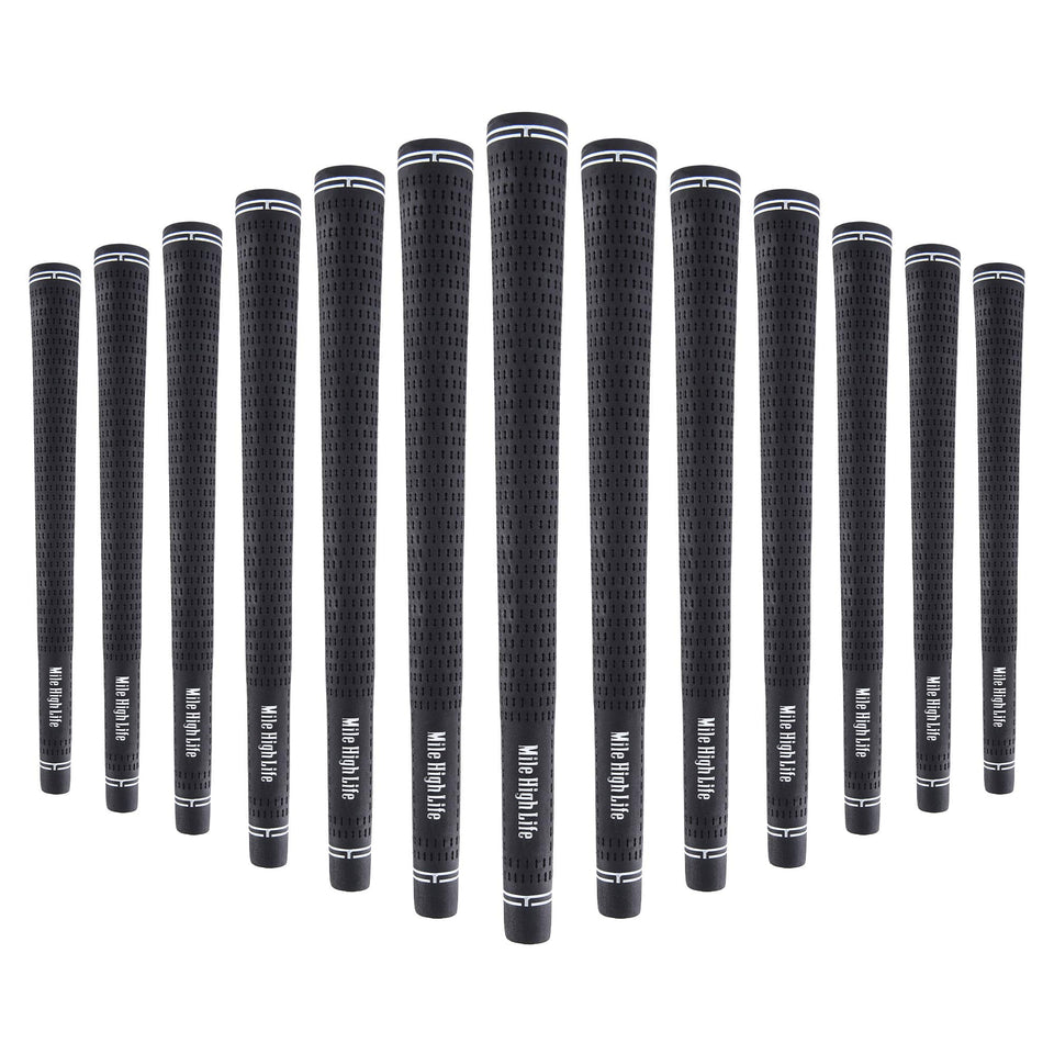 Mile High Life golf grips black 3-pack front view with anti-slip texture for secure feel.