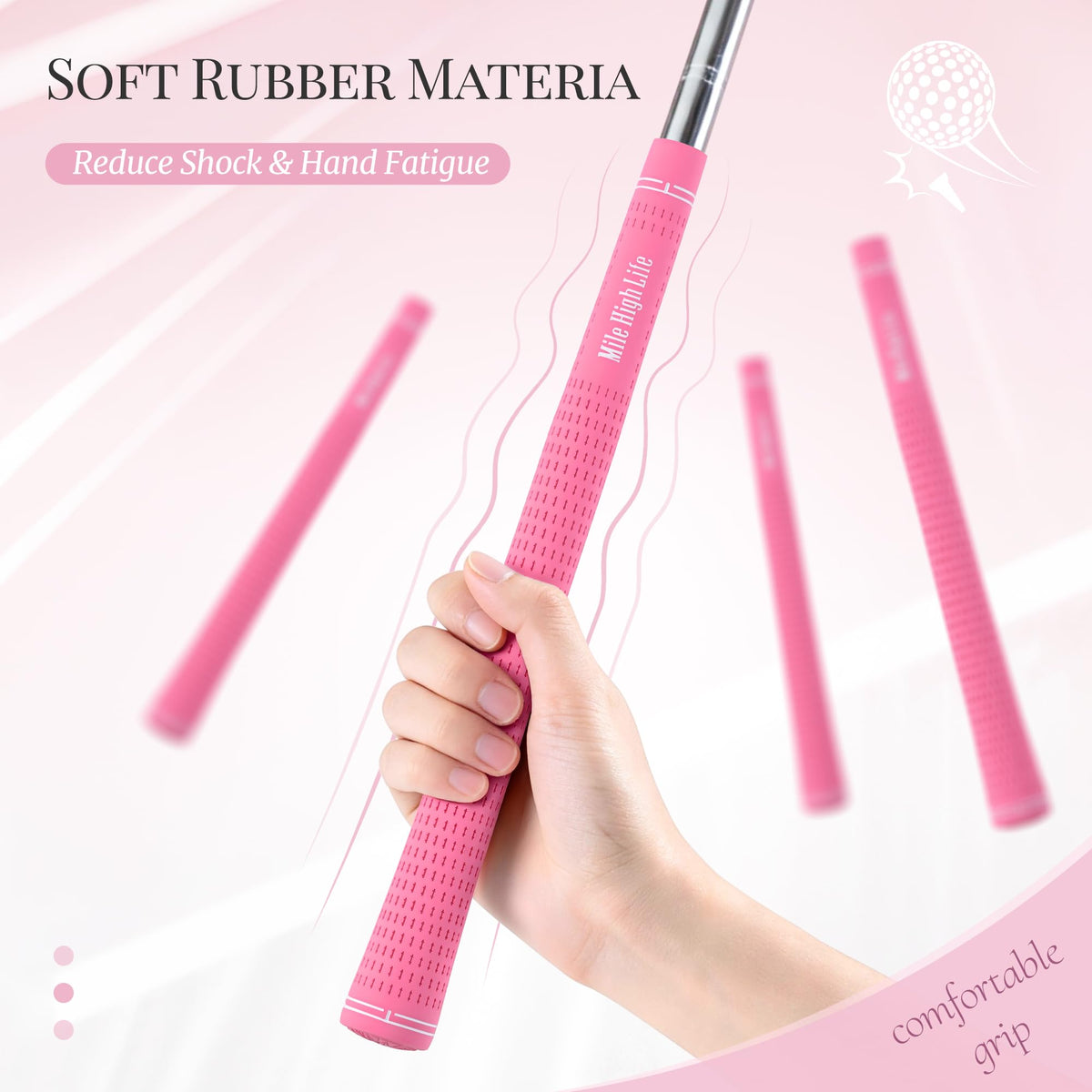 Mile High Life pink grip with 0.58 inch diameter for standard shafts