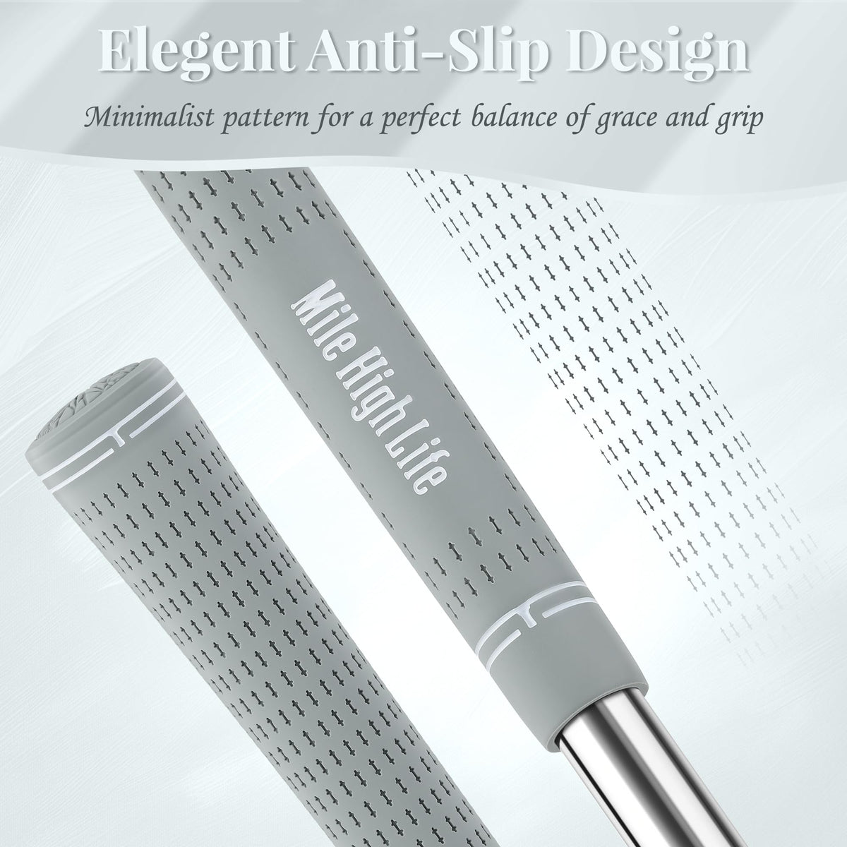 Mile High Life golf grips gray 3-pack side view, comfortable feel for all weather play.