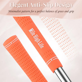 Mile High Life golf grips orange 13-pack back view; durable all-weather performance.