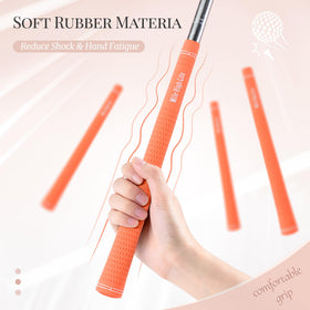 Mile High Life golf grips orange 3-pack side close-up; textured rubber feel.