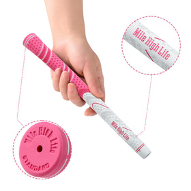 Mile High Life pink on golf club illustrates confident swing control