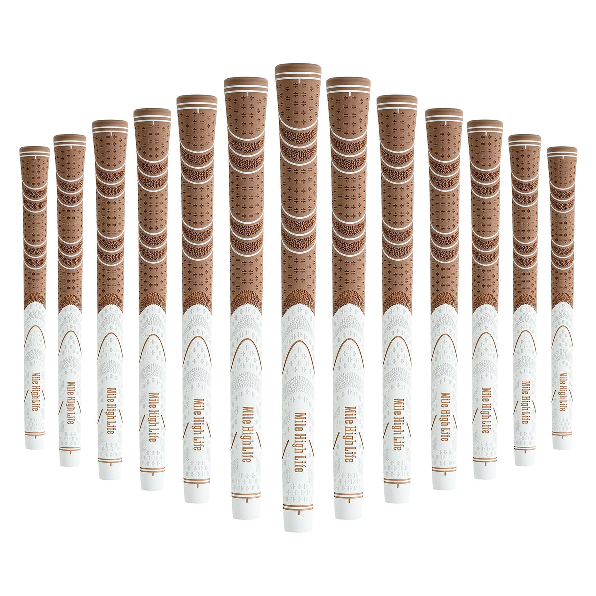 Mile High Life golf grips in soft rubber for all-weather grip and comfort.