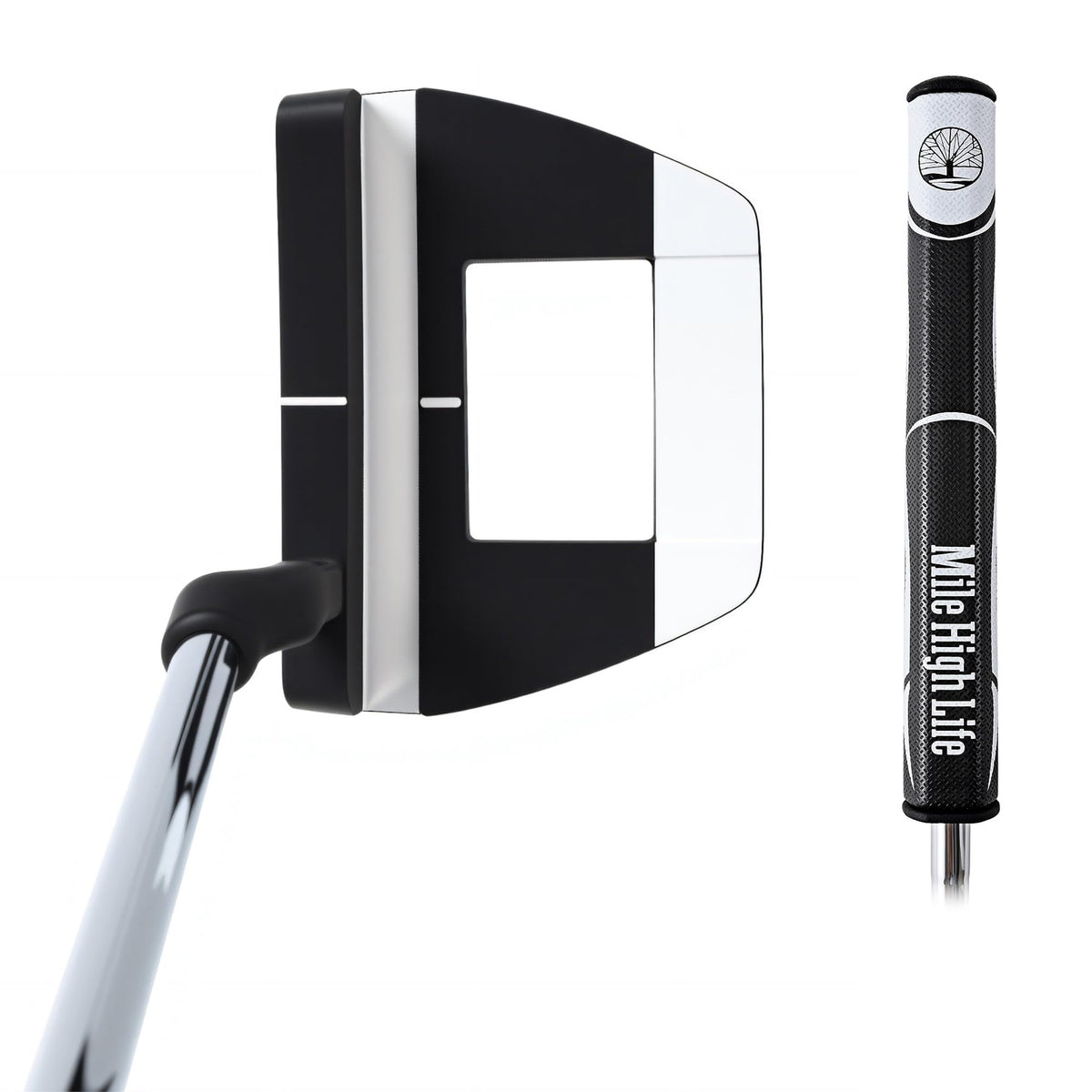 Mile High Life putter top view with matte black finish and alignment line for precision.