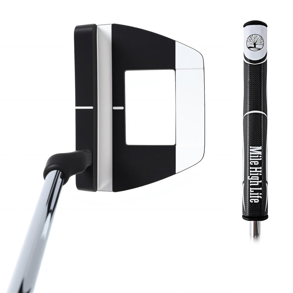 Mile High Life putter top view with matte black finish and alignment line for precision.