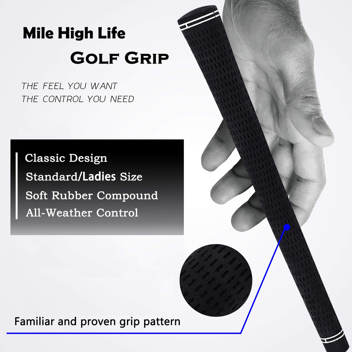 Mile High Life standard grip showing 0.58-inch diameter for a consistent feel.