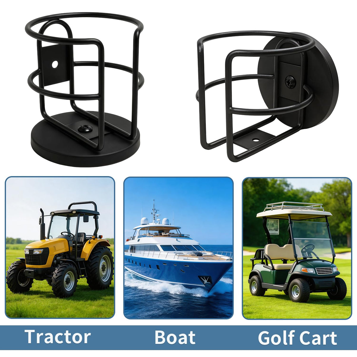 MILIJIA cup holder in use on tractor or treadmill stays secure.