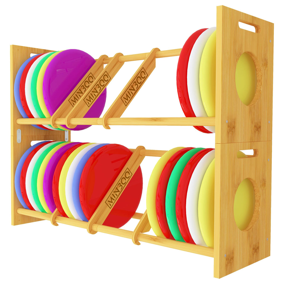 MinBoo bamboo disc shelf close-up with natural grain detail.
