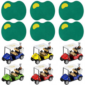 Mindsoft golf centerpieces with green mats create authentic course ambiance.
