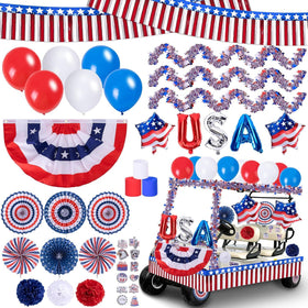 MineLand Fourth of July golf cart garlands add festive color for outdoor parades.