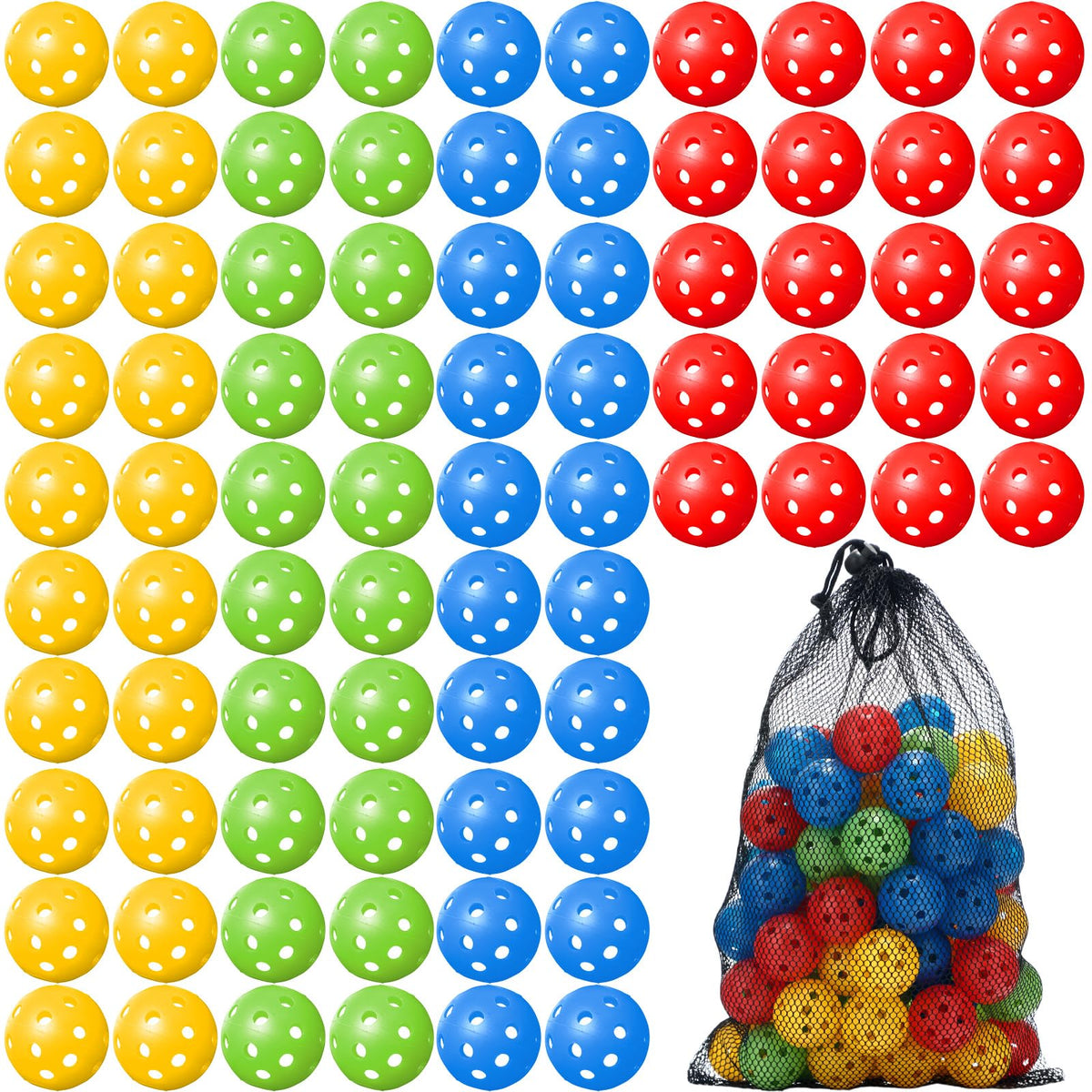 MiniInflat 80-pack green practice golf balls for durable home practice and color visibility.
