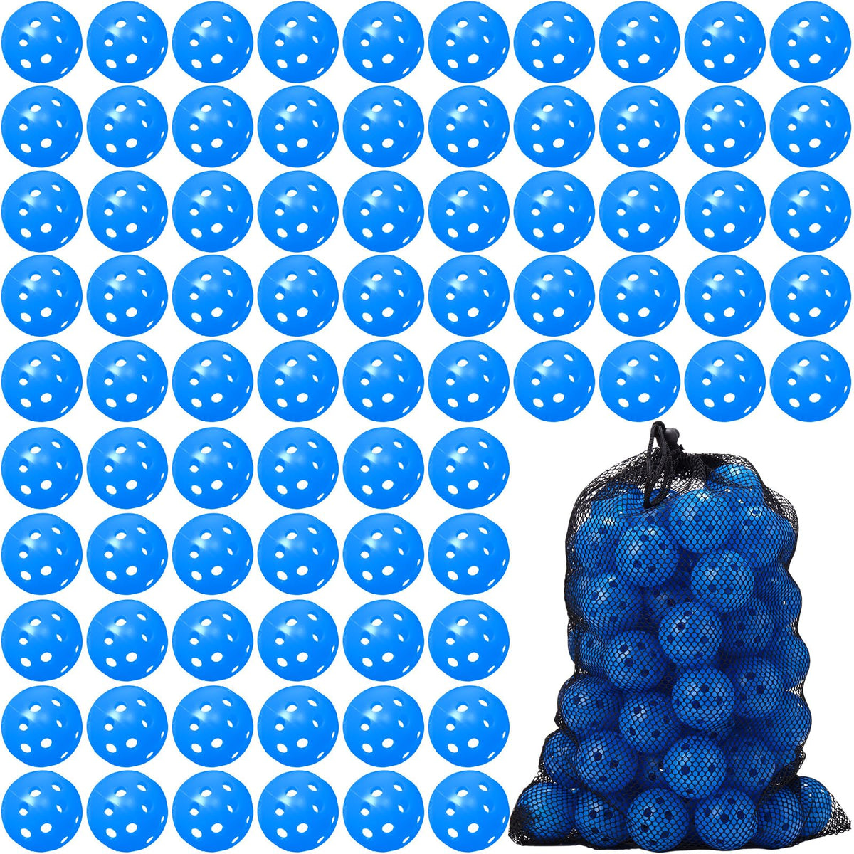 MiniInflat blue packaging with 80 practice golf balls for easy storage.