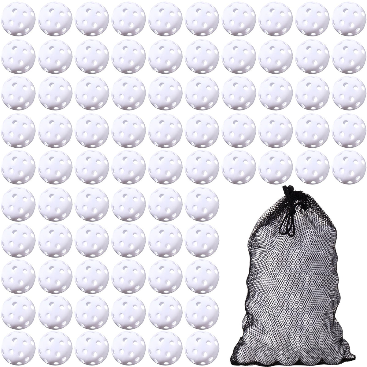 MiniInflat 80-pack practice golf balls, 42mm diameter, durable for home swing practice.