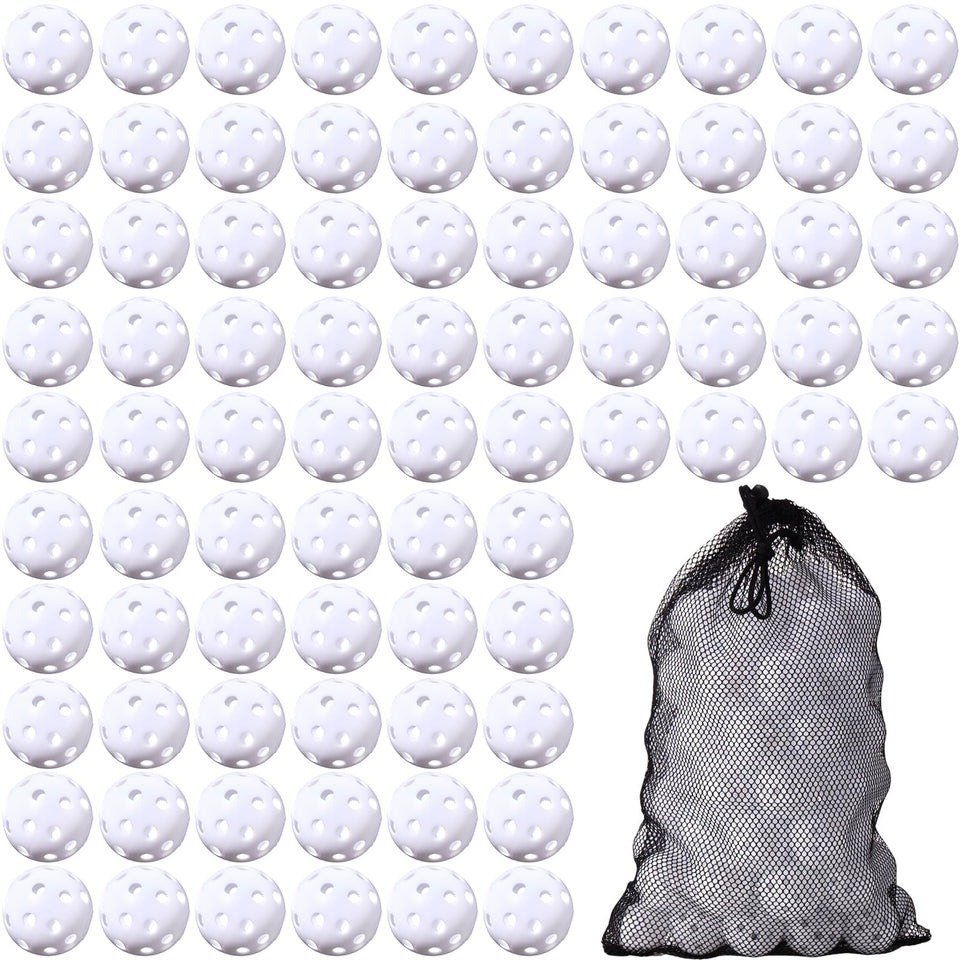 MiniInflat 80-pack practice golf balls, 42mm diameter, durable for home swing practice.