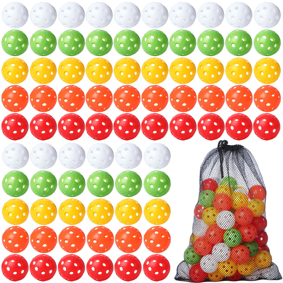 MiniInflat 80-pack practice golf balls for backyard use with realistic spin.