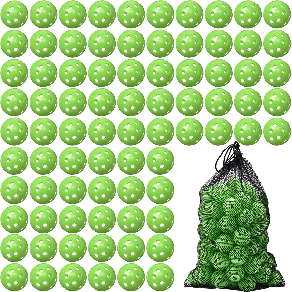MiniInflat 80-pack practice golf balls in green pack for versatile training indoors and outdoors