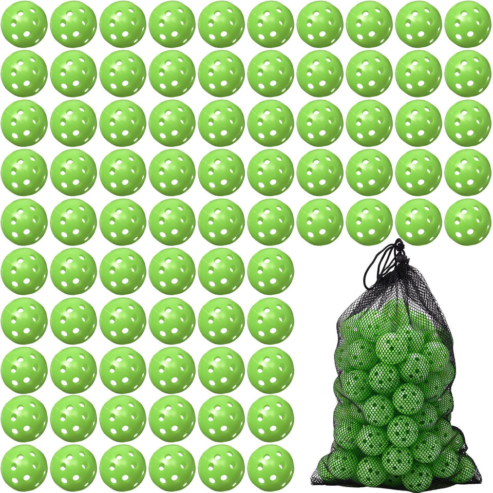 MiniInflat 80-pack practice golf balls in green pack for versatile training indoors and outdoors