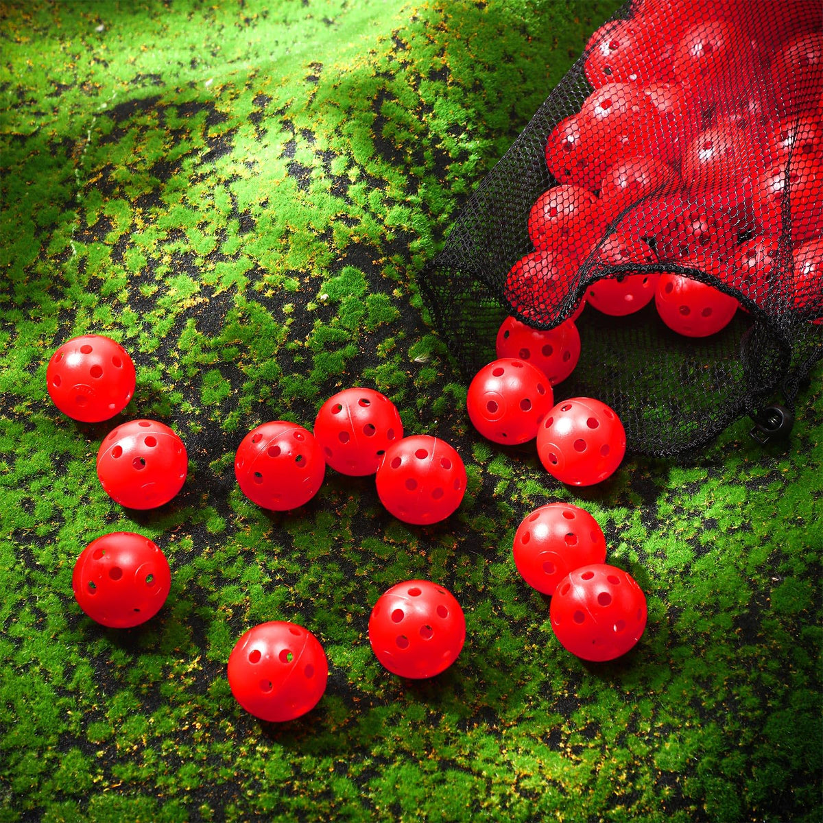 MiniInflat red balls offer high visibility for quick retrieval during practice.
