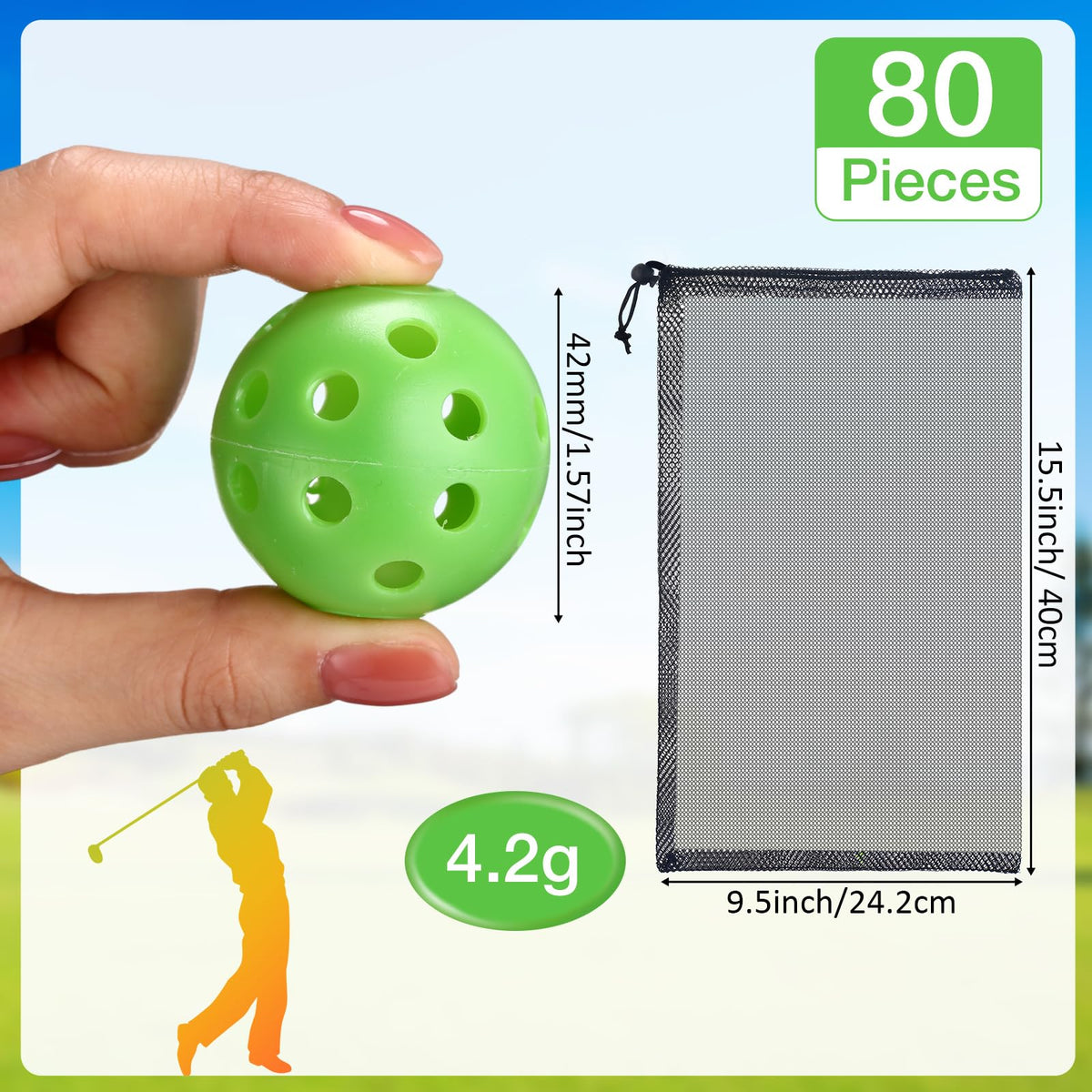 MiniInflat green practice balls closeup showing 26 scalloped holes for realistic spin