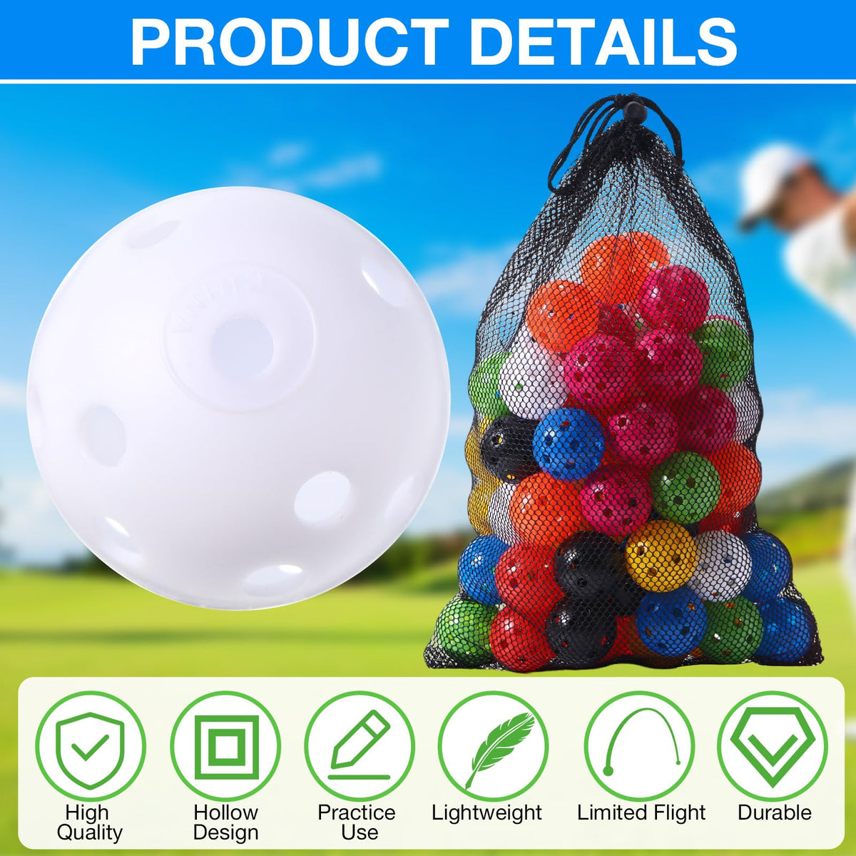 MiniInflat hollow plastic golf balls designed for durable, repeatable practice.