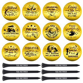 MiniInflat retirement golf balls with 12 humorous designs, perfect for gifting on the course.
