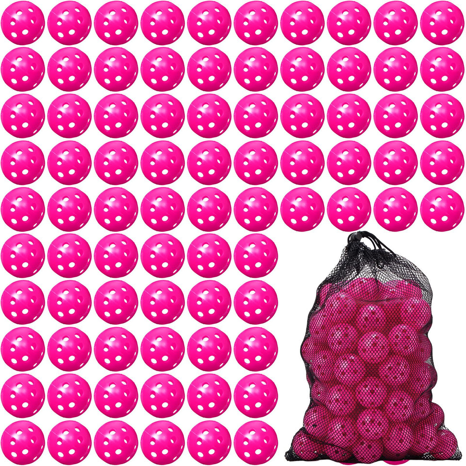 MiniInflat rose red 42mm golf ball clearly visible for indoor swing drills