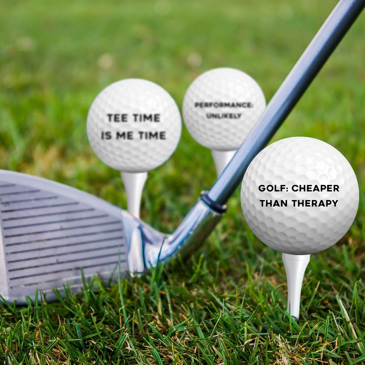 MiniInflat 3.3-inch tees shown beside balls for easy size reference.