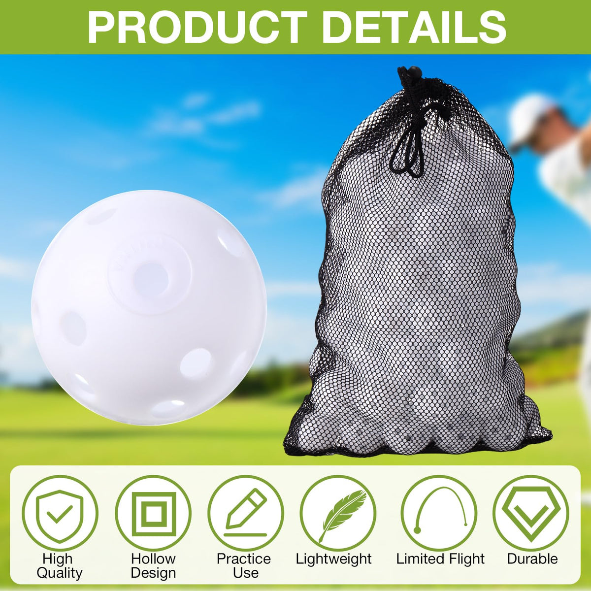 MiniInflat white golf balls offer high visibility for quick finding during practice.