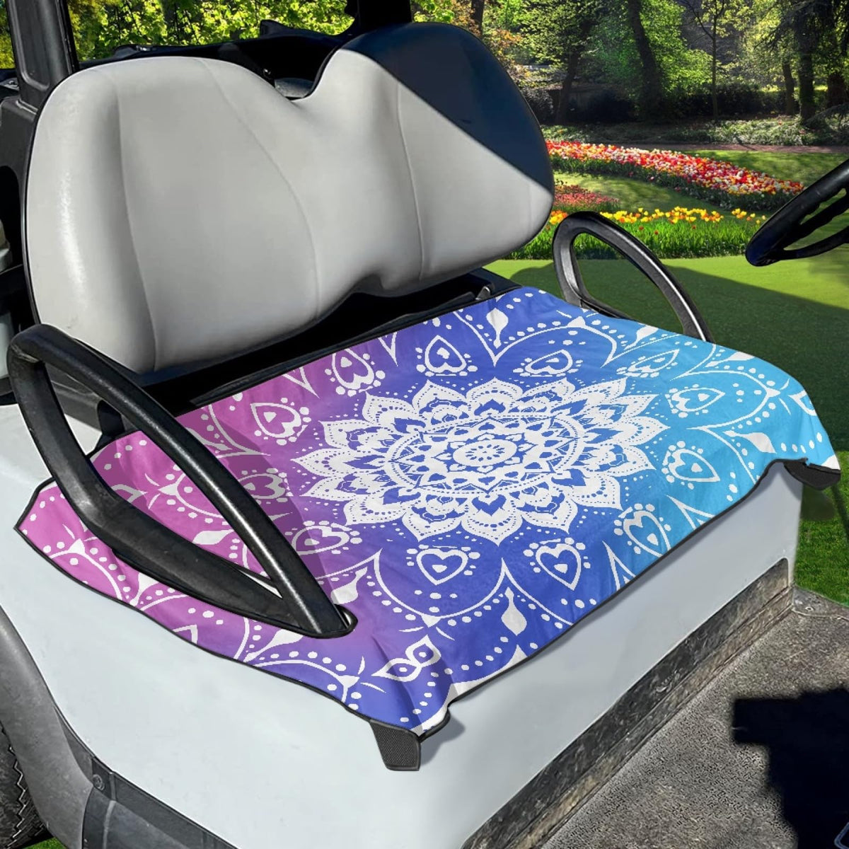 Mintulipy golf cart seat cover 50x30 pattern provides sun protection and tidy seating.