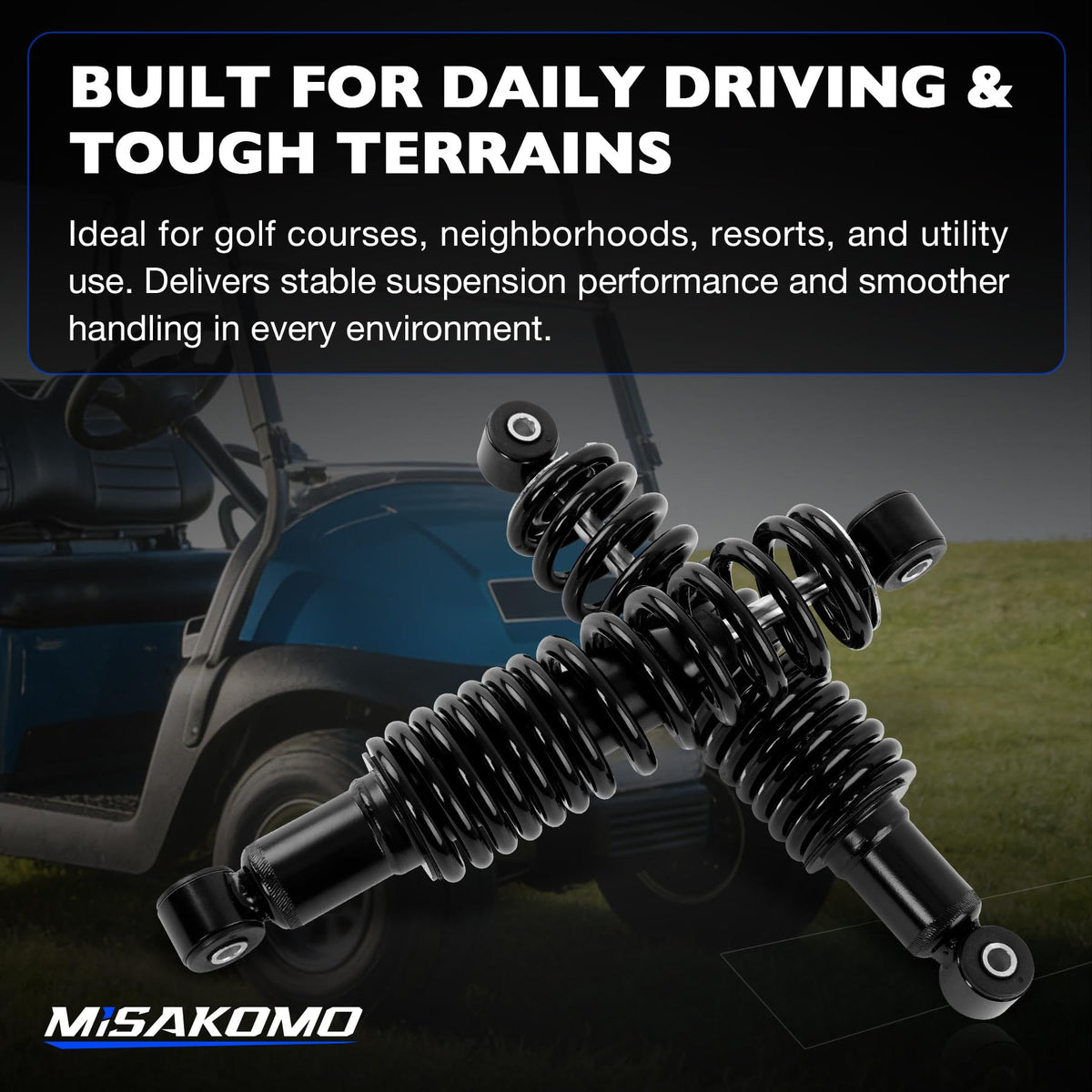 Misakomo pair of rear shocks delivers balanced performance for daily golf cart use.