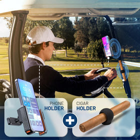Mitra golf cart magnetic holder dash-mount secures device during bumpy rides.