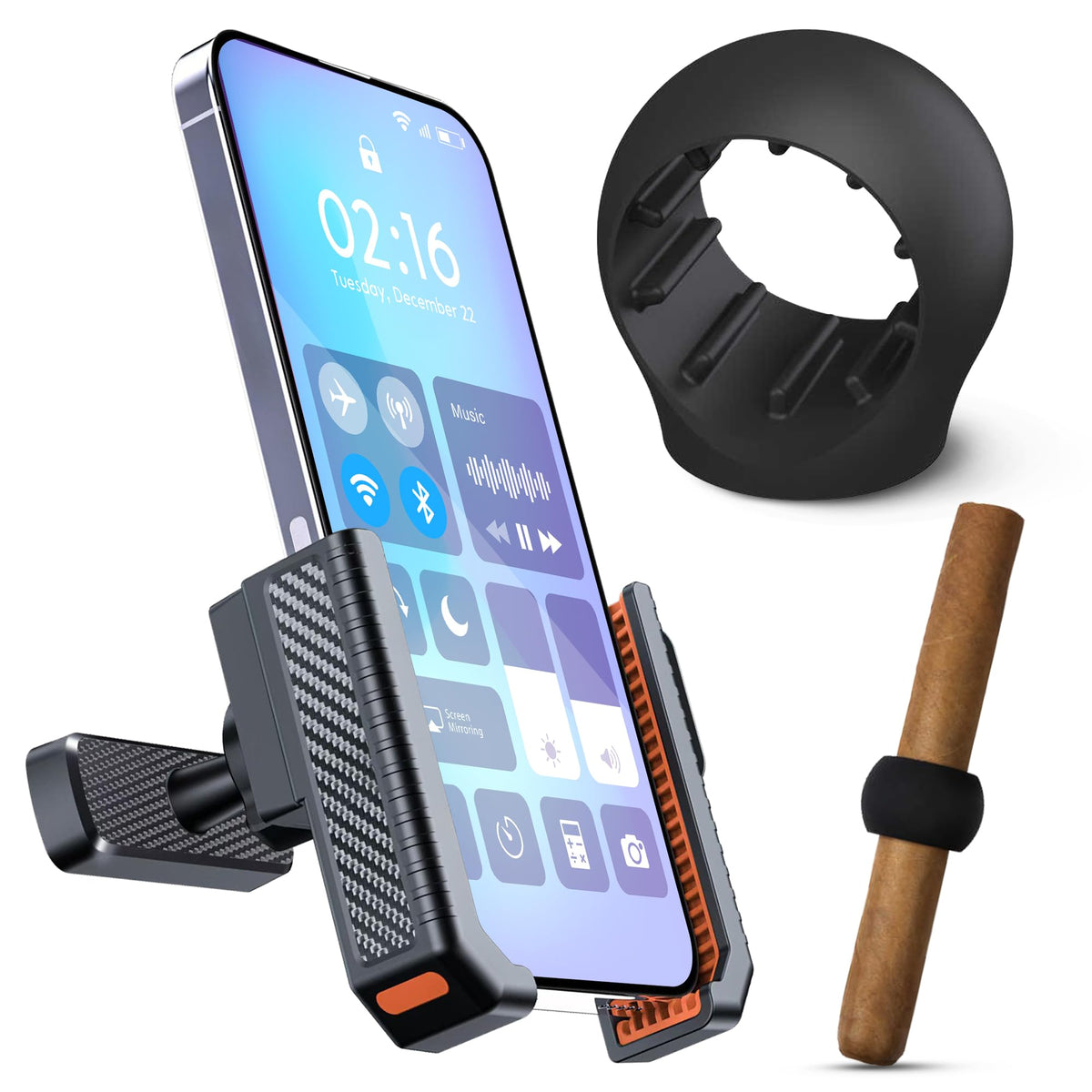 Mitra golf cart phone holder on the green keeps phone within easy reach.