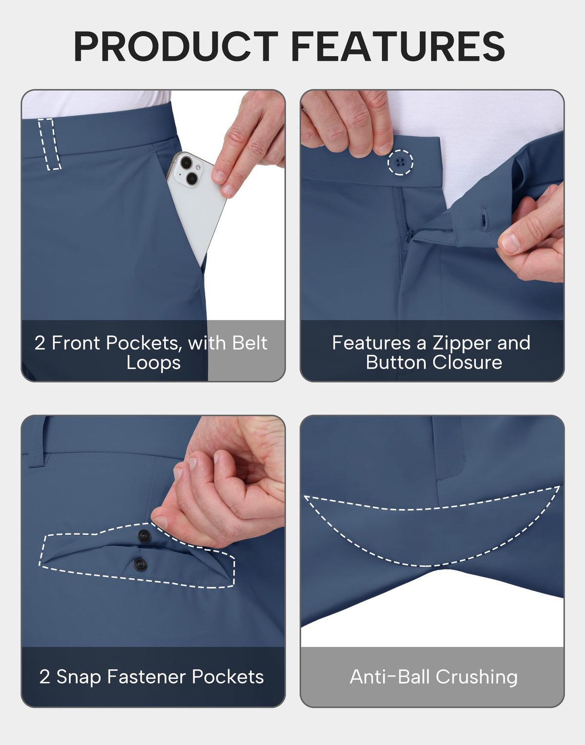 MIVEI mens golf pants back pockets secure items during play.