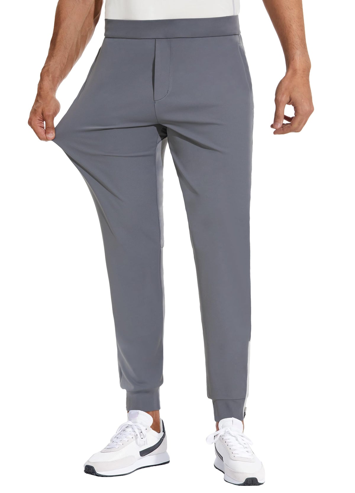 MIVEI men's zipper-leg sweatpants in dark gray provide secure fit during workouts.