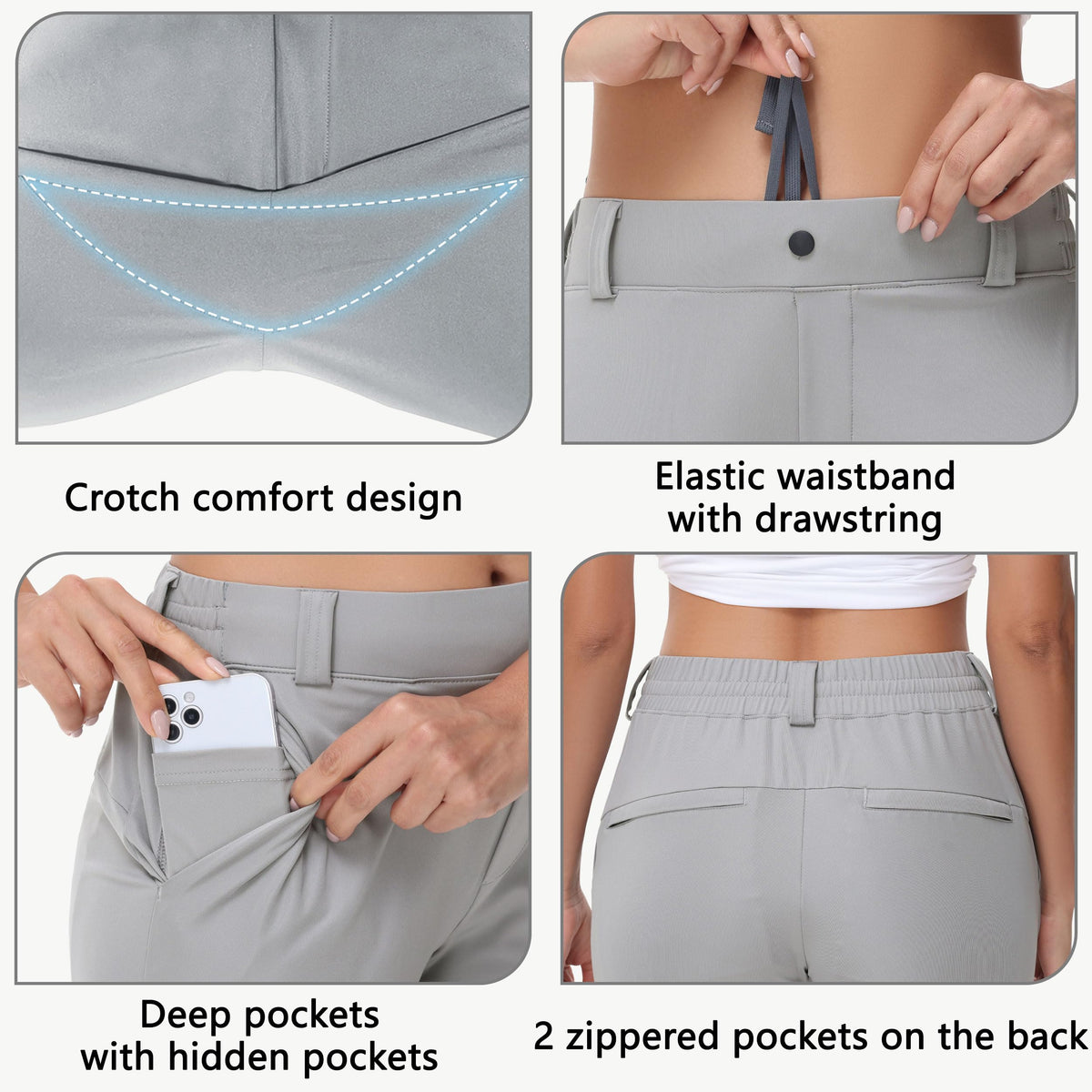 MIVEI women's 27-inch stretch golf pant back pocket detail close-up ideal for secure items.