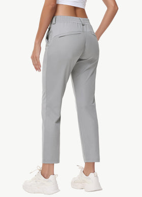 MIVEI women's 27-inch stretch golf pant waistband with drawstring close-up, illustrating adjustable fit.
