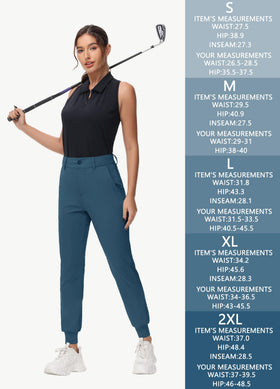 MIVEI model wearing stretch golf joggers on course for reference.